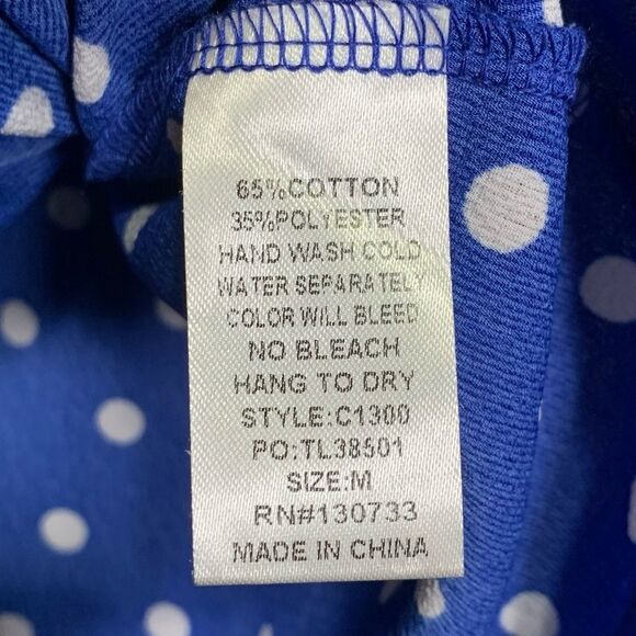 UMGEE USA Cold Shoulder Blouse Blue White Polka Dots Flutter Sleeve Medium #726 - Picture 6 of 8